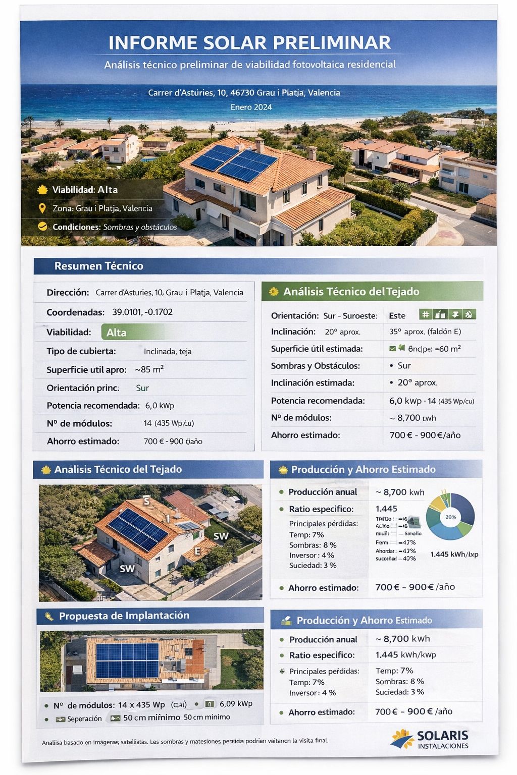 Informe solar profesional con imagen de marca